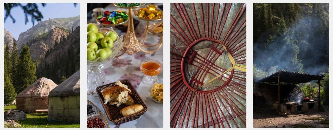 Dettagli dell'interno di una yurta, in Kyrgyzstan