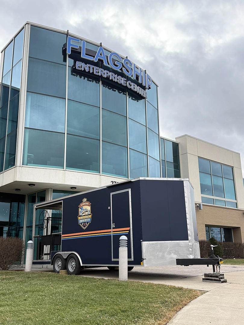Food Truck University food truck parked in front of the Flagship building