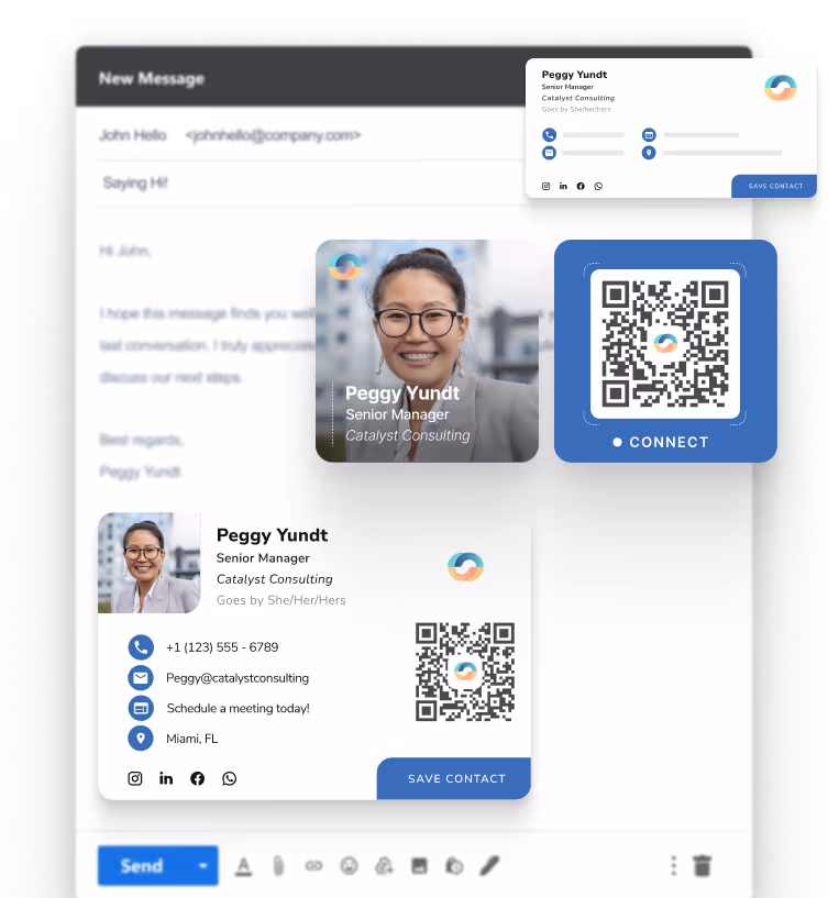 HiHello email signature generator with professional signature preview and QR code integration