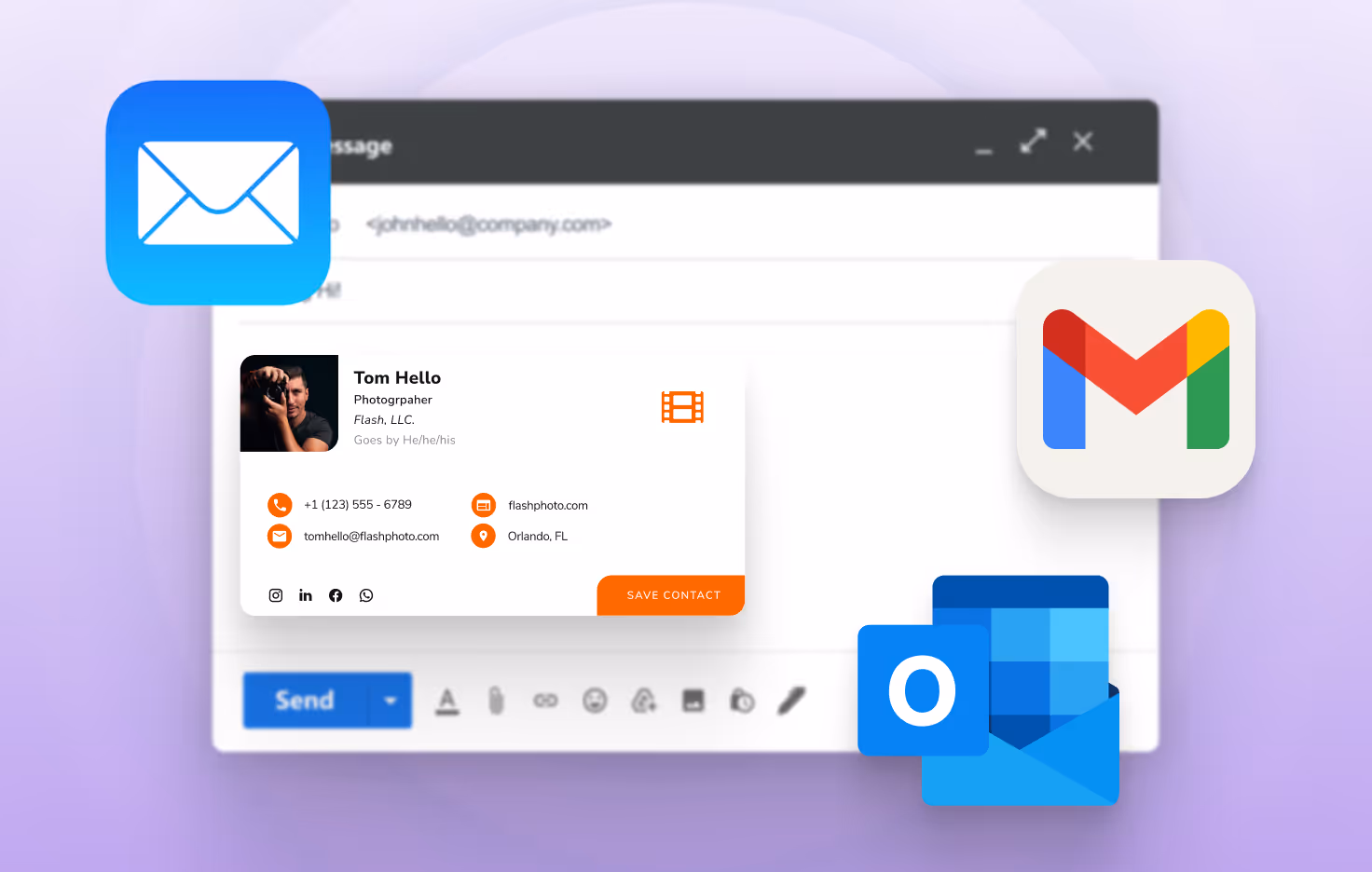 HiHello email signature template works across Gmail, Outlook, Apple Mail, and more with no design required