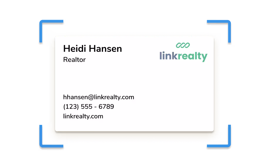 HiHello scanning a business card for Heidi Hansen, Realtor at Link Realty