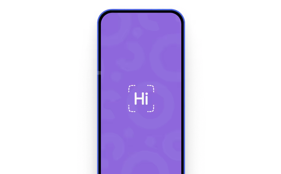 HiHello app home screen on mobile showing purple launch screen