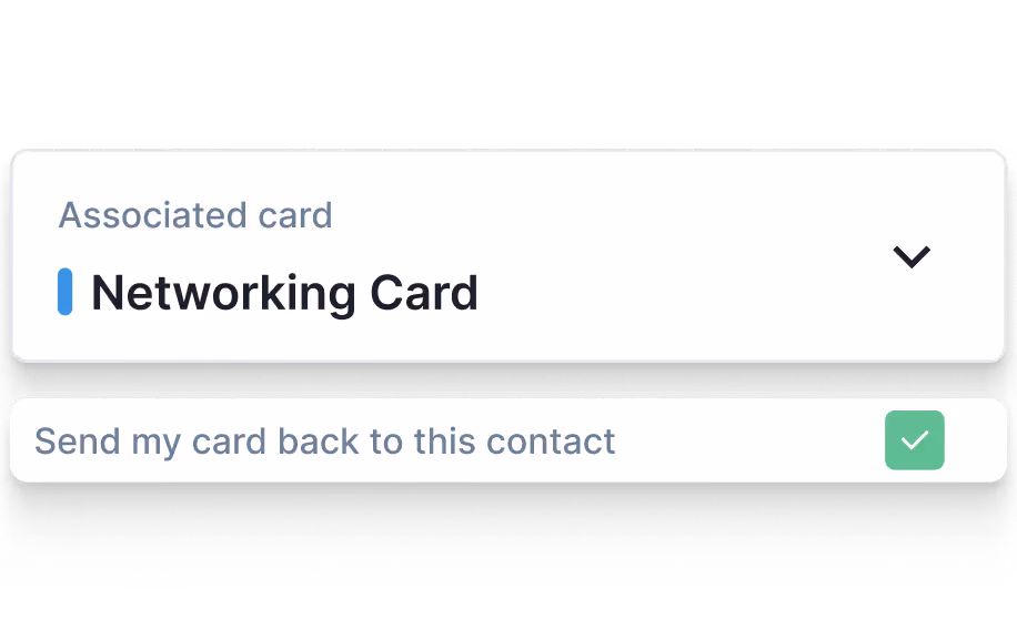 HiHello interface showing assigned networking card and send-back option