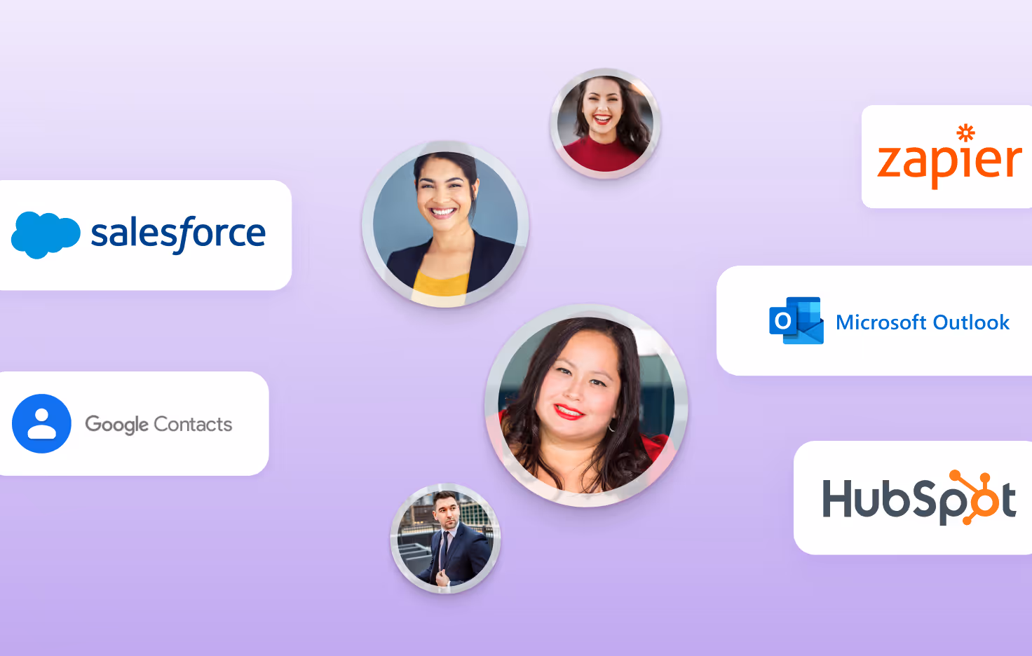 HiHello contacts and integrations such as Salesforce and Hubspot