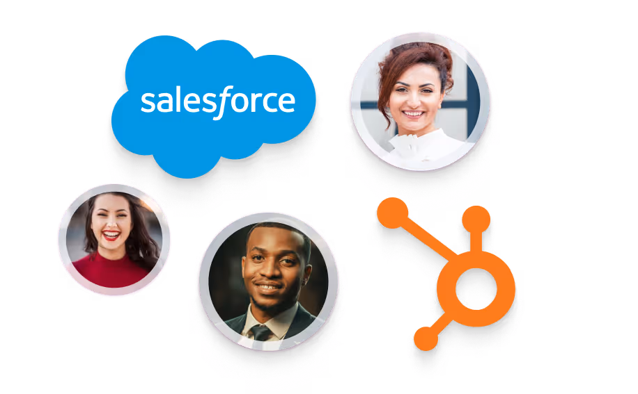 HiHello integration with Salesforce and HubSpot logos alongside user profile photos