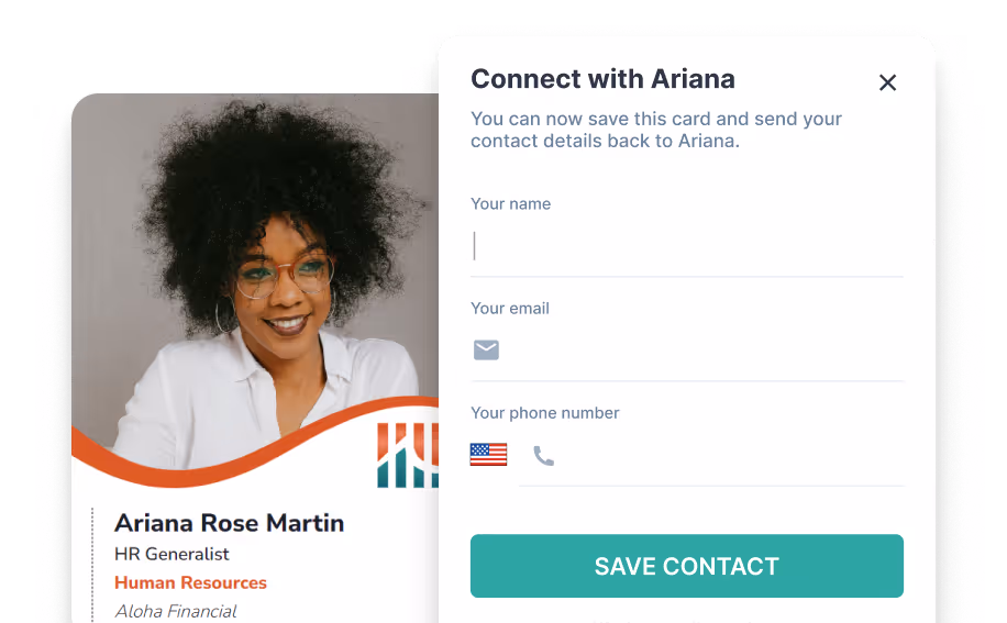 HiHello digital business card example with 50 million connections formed through digital business card exchanges