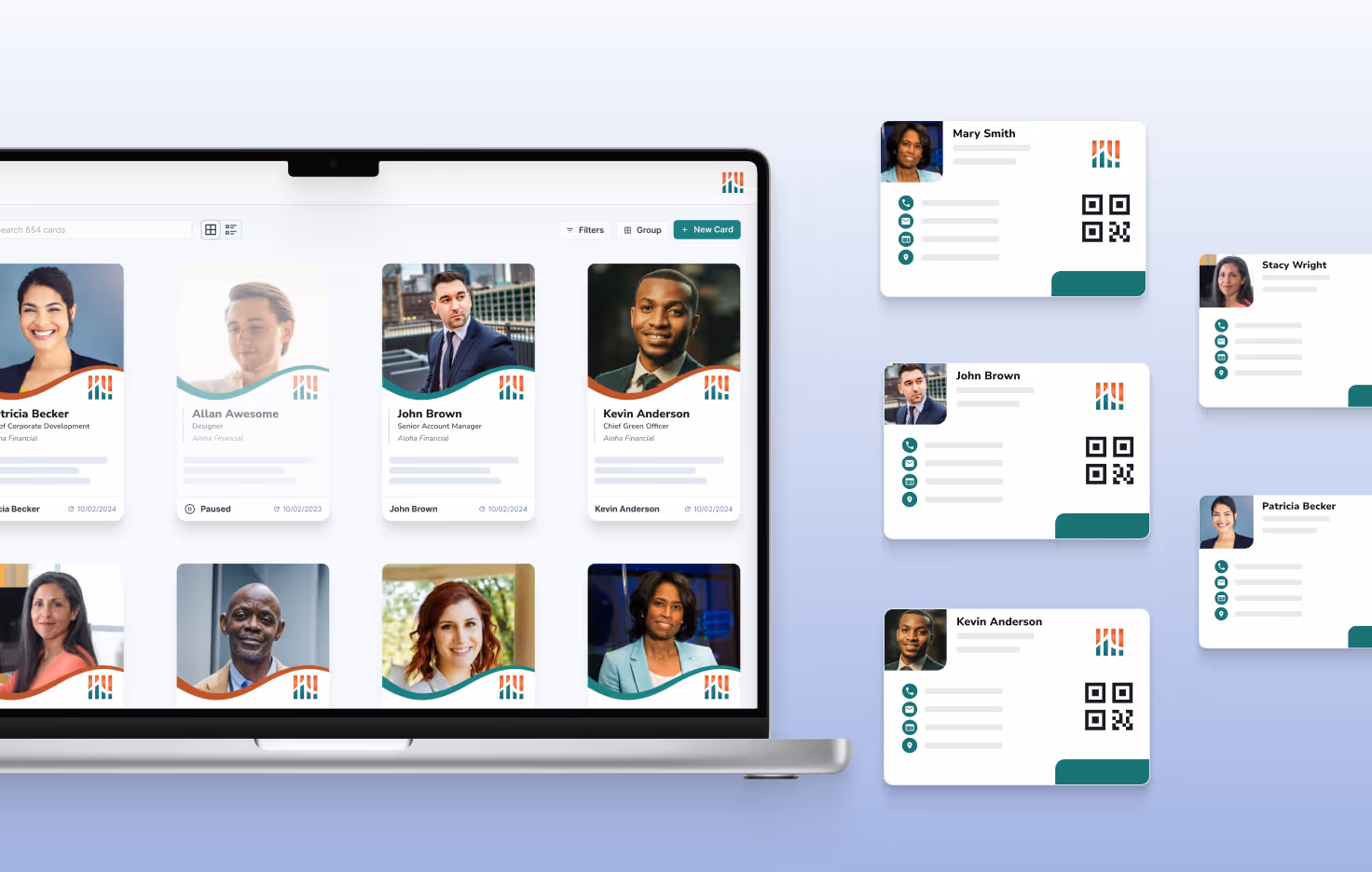 HiHello Email Signature Manager dashboard showing team profiles and automated branded signatures for centralized management.