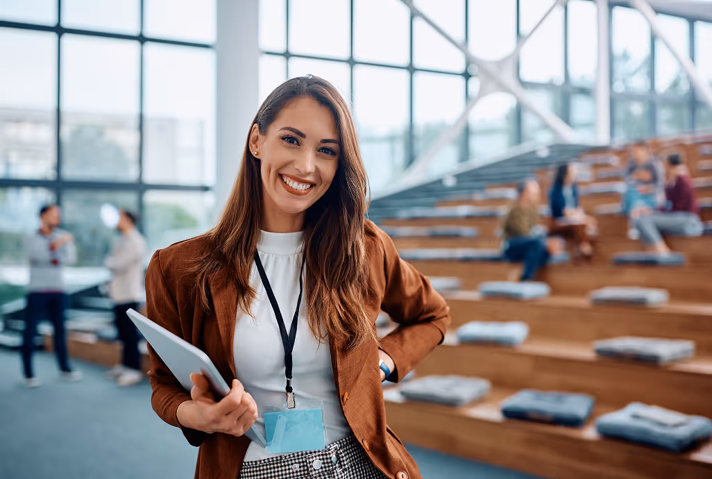 Student walking through university campus representing educational institutions using HiHello