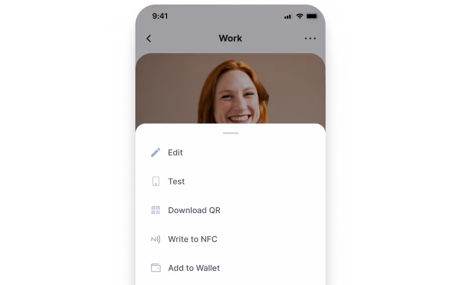 HiHello settings screen with Write to an NFC as an option