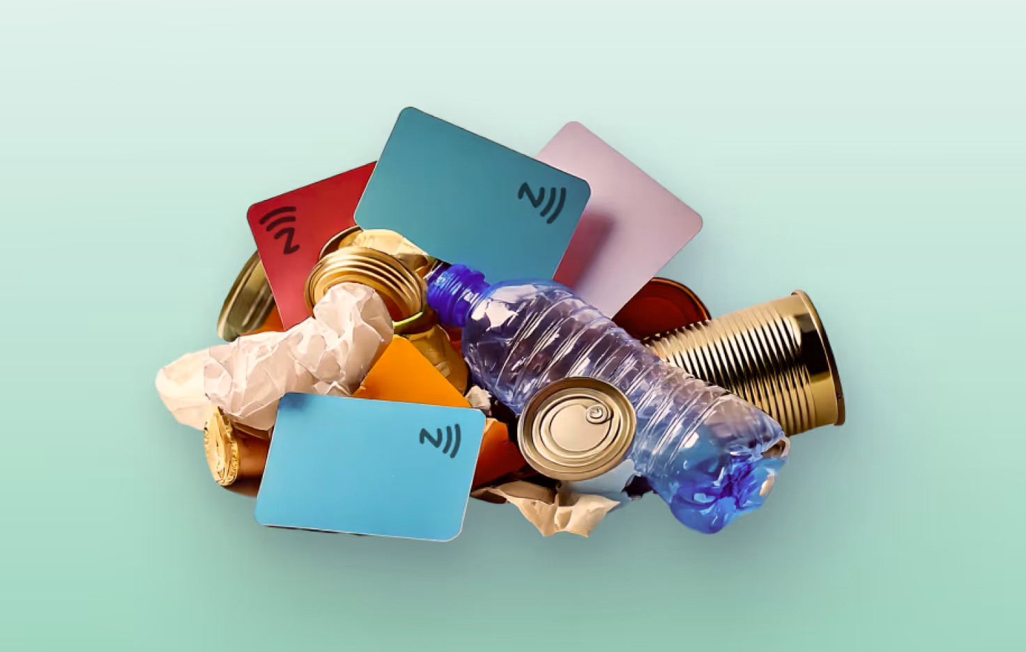 A pile of trash with NFC cards