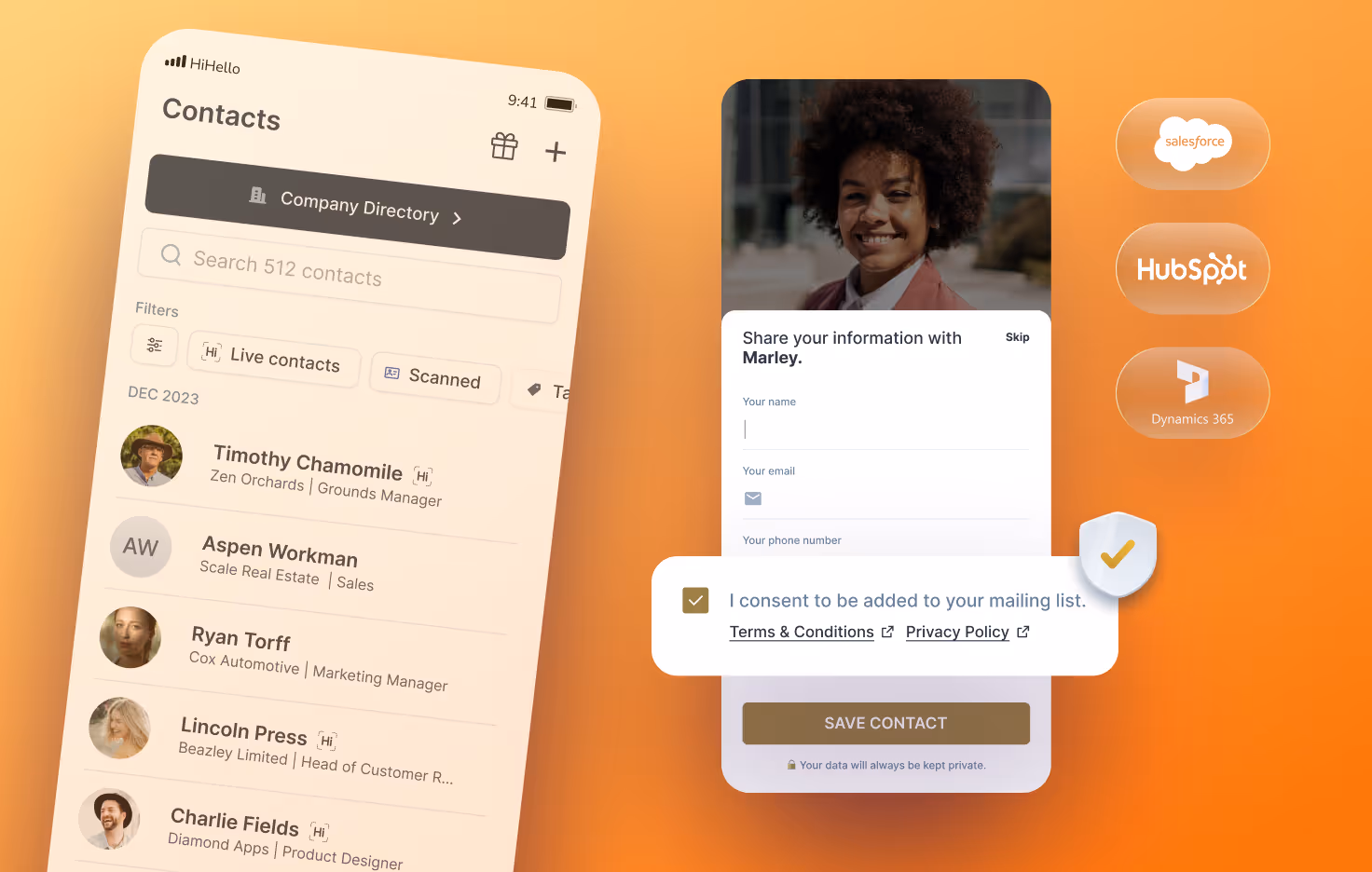Full control over lead capture and consent with HiHello tools.