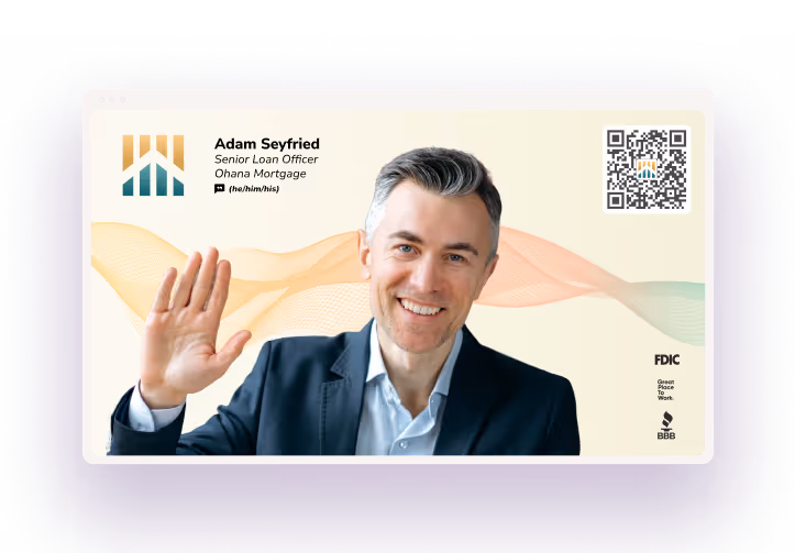 A user waving with a HiHello professional virtual background