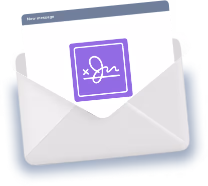 An email signature popping out of an open envelope.