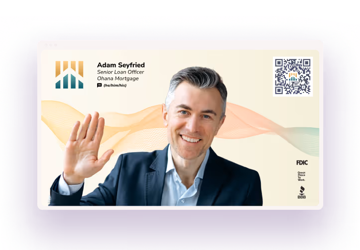 A user waving with a HiHello professional virtual background