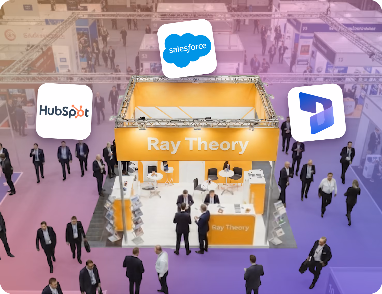 Conference event hall booth with HiHello CRM integrations