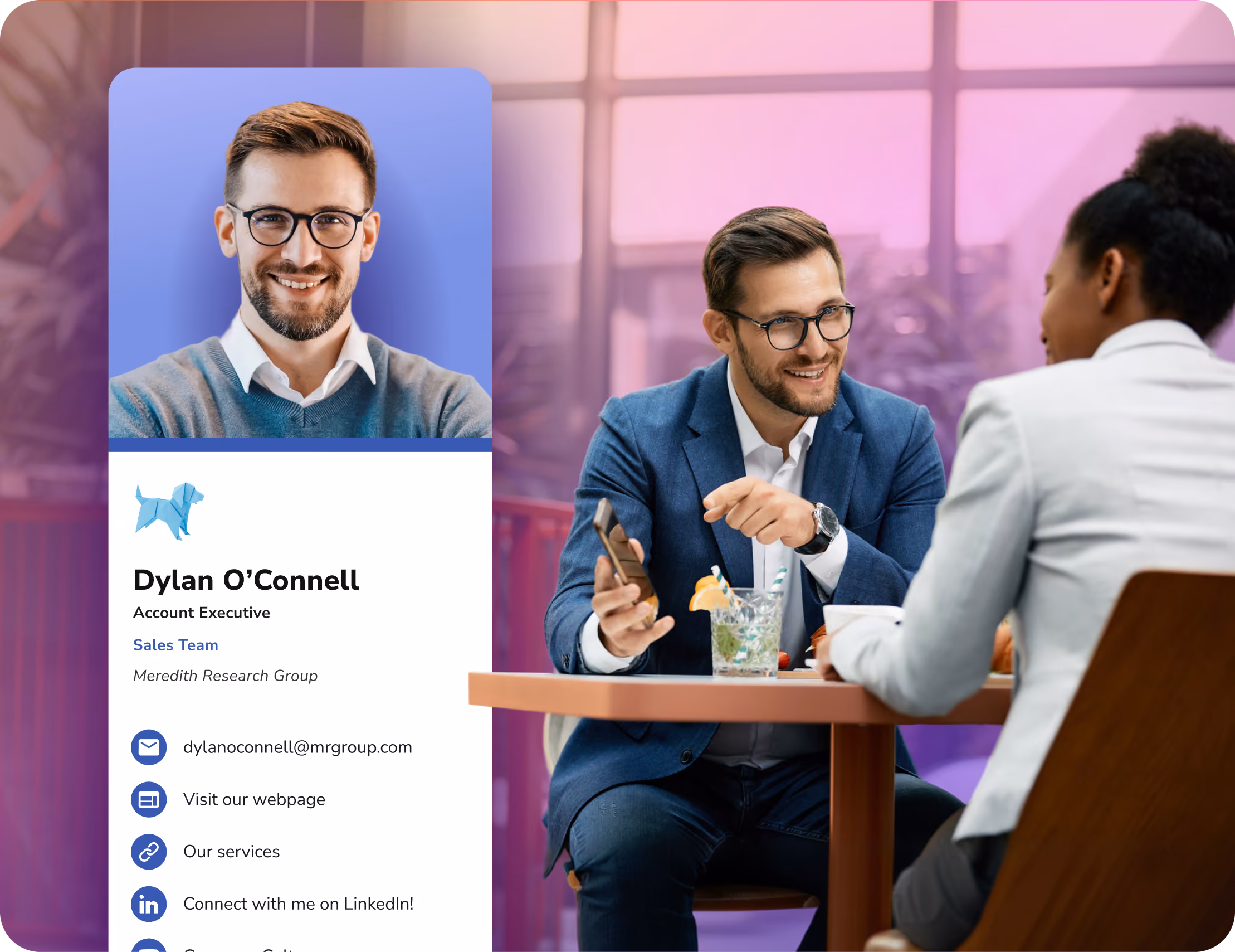 Professionals networking and sharing a HiHello digital business card