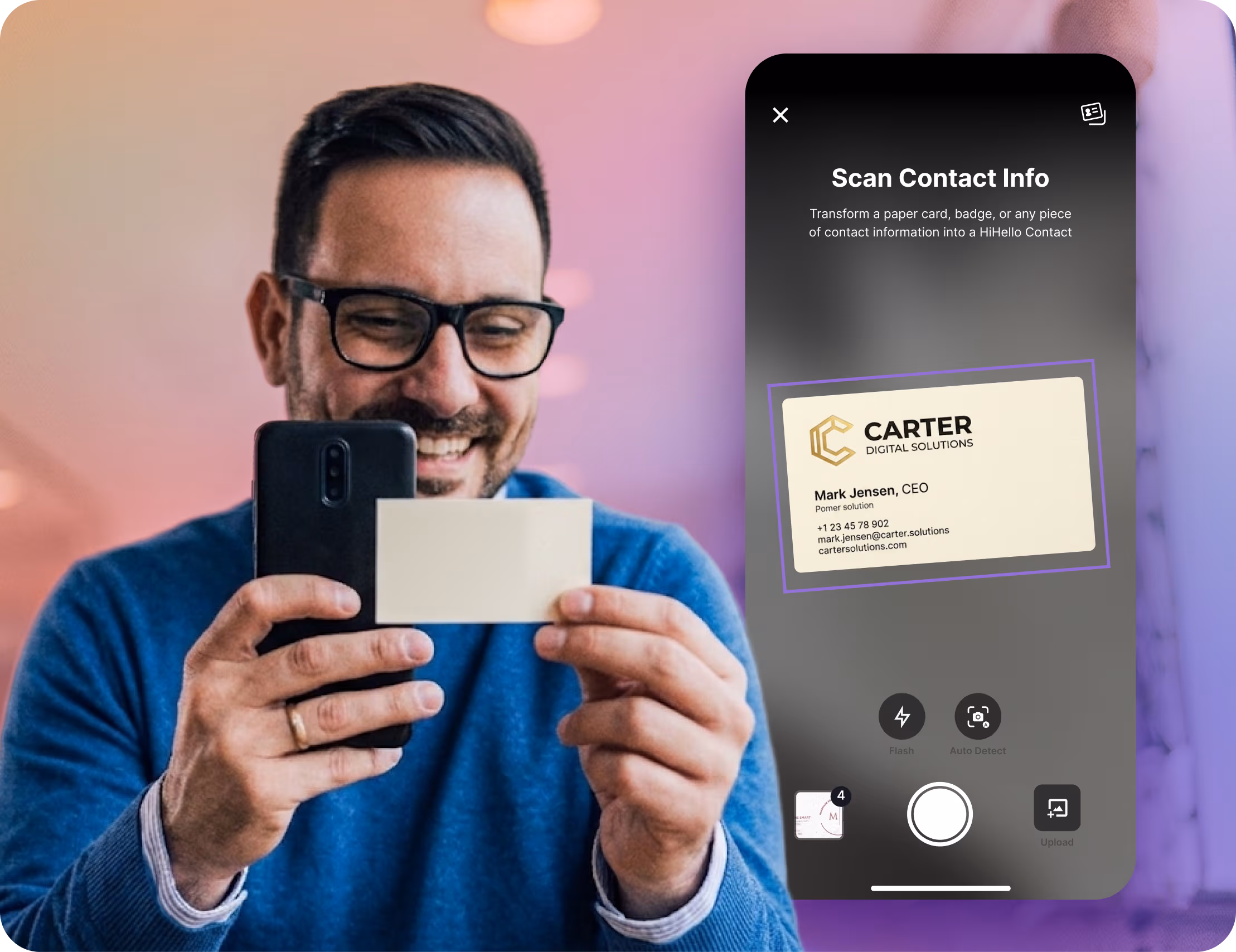 Scanning a paper business card with HiHello