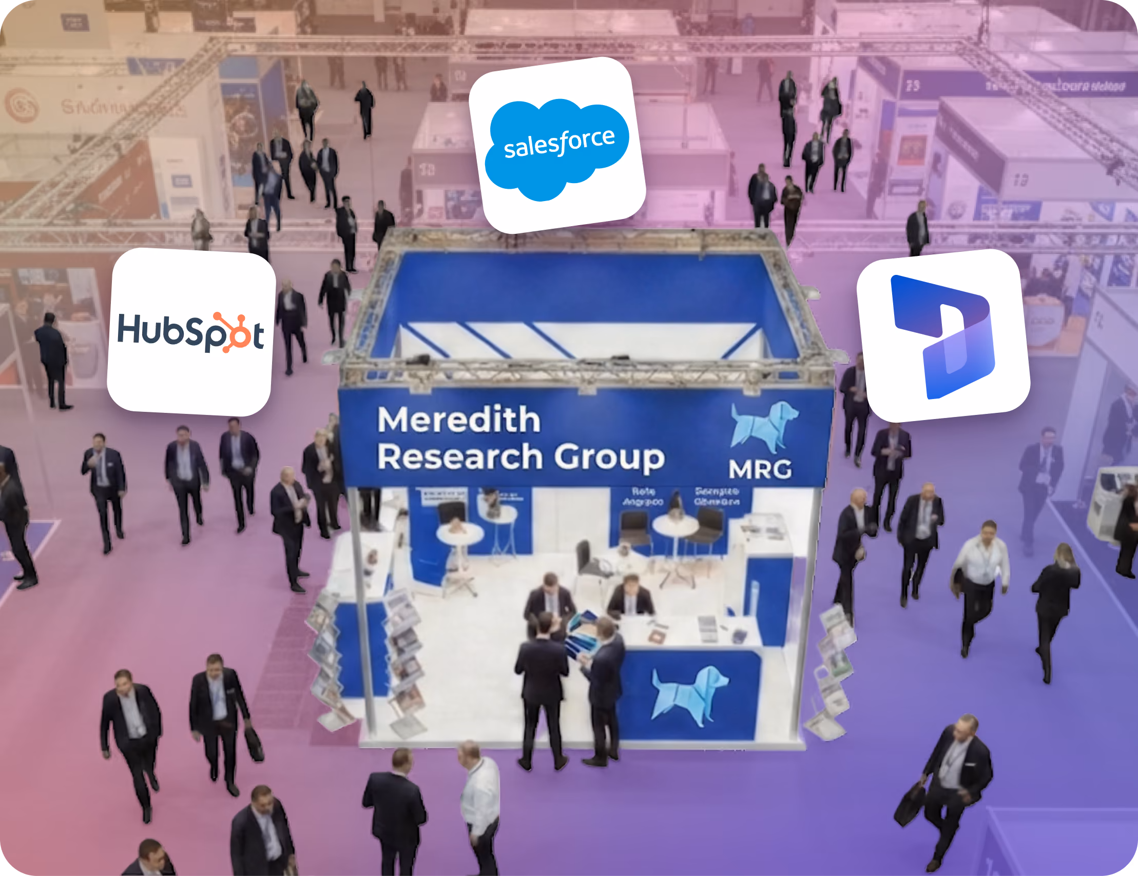 Conference event hall booth with HiHello CRM integrations