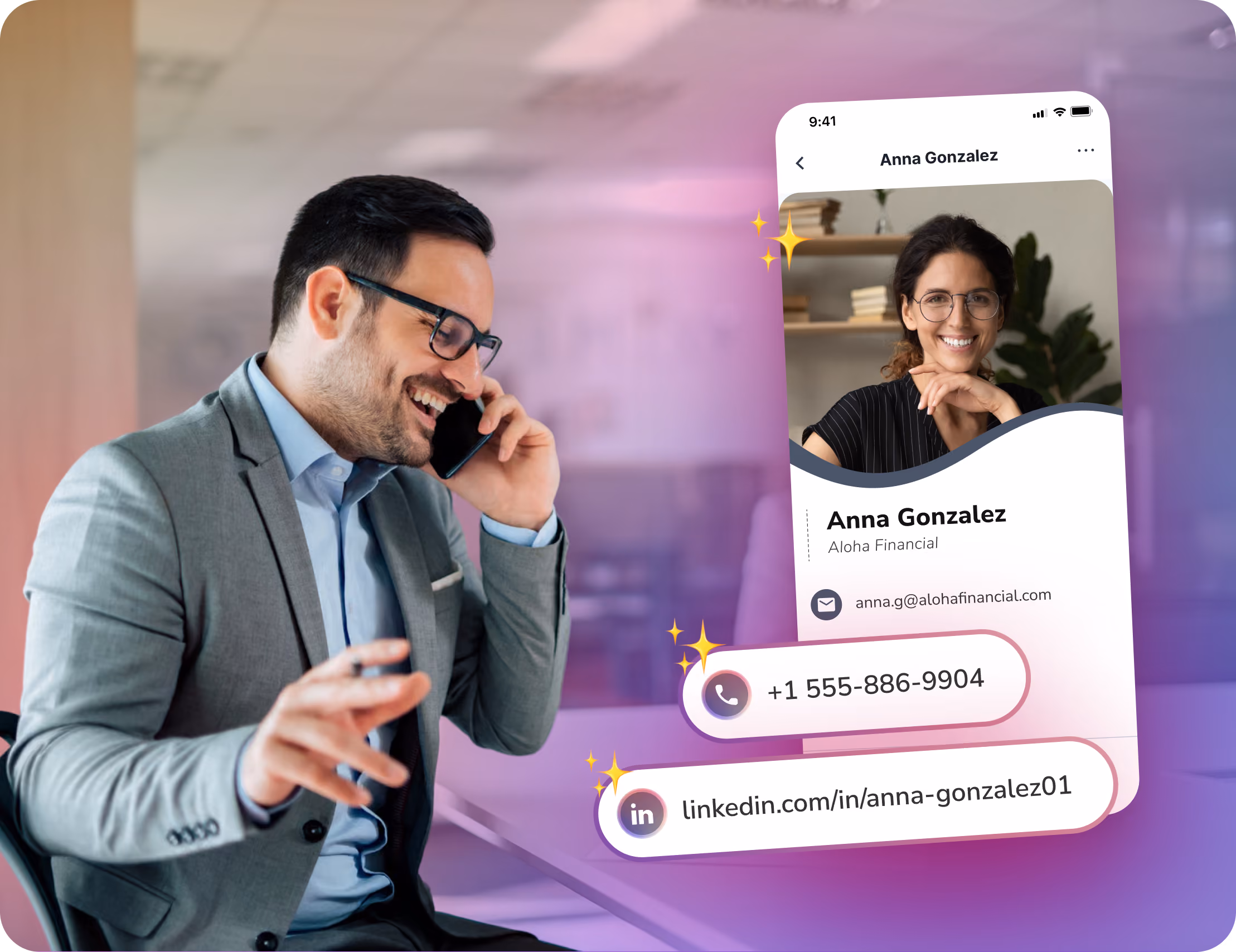 Speaking on the phone with HiHello contact enrichment