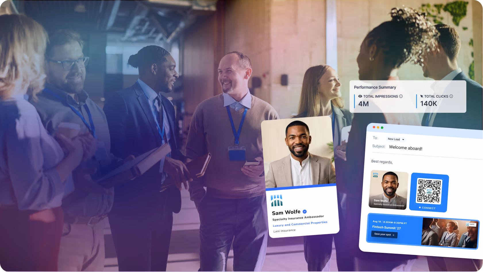 HiHello professional presence platform overlaying business professionals networking