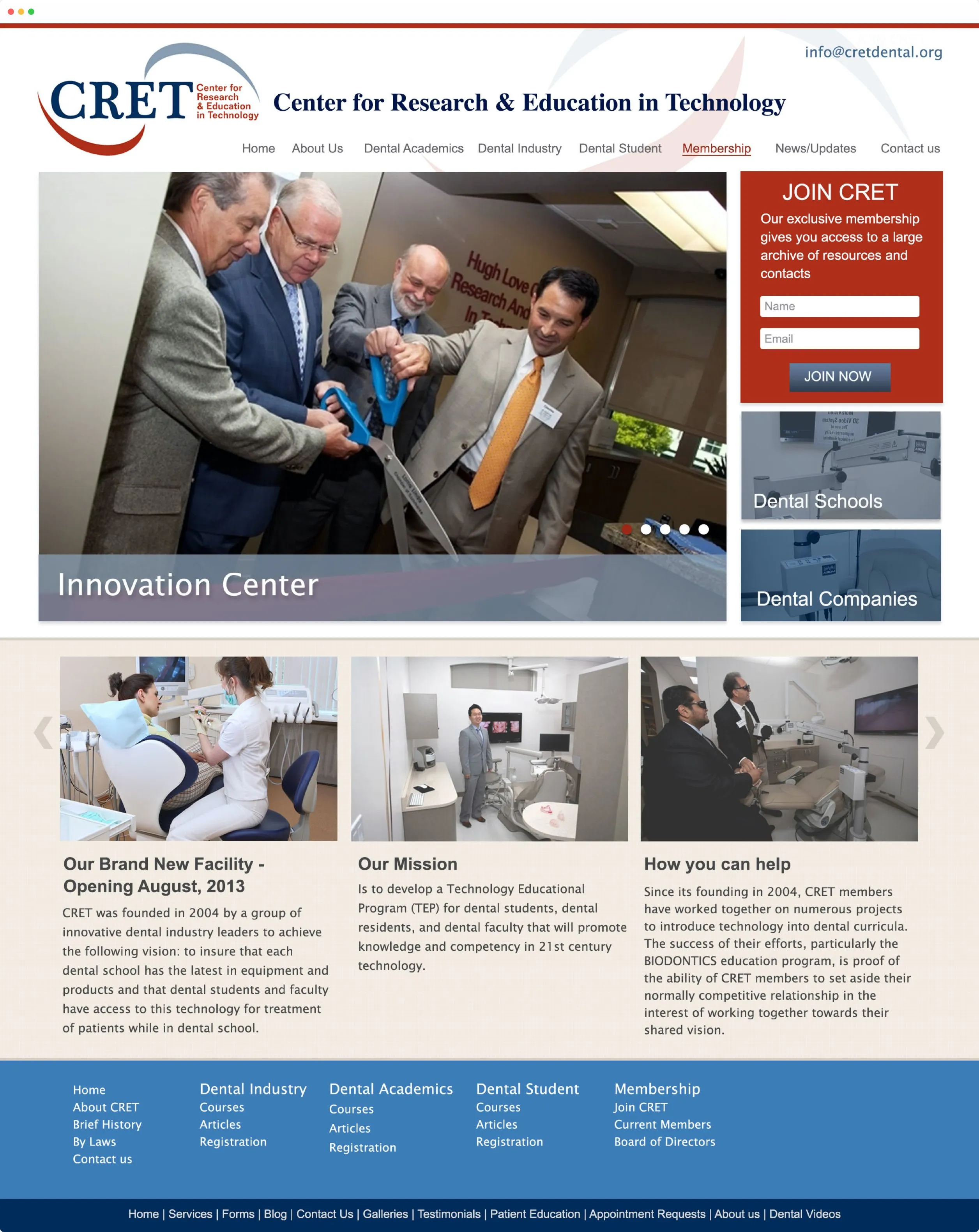 CRET web design showing in Safari browser