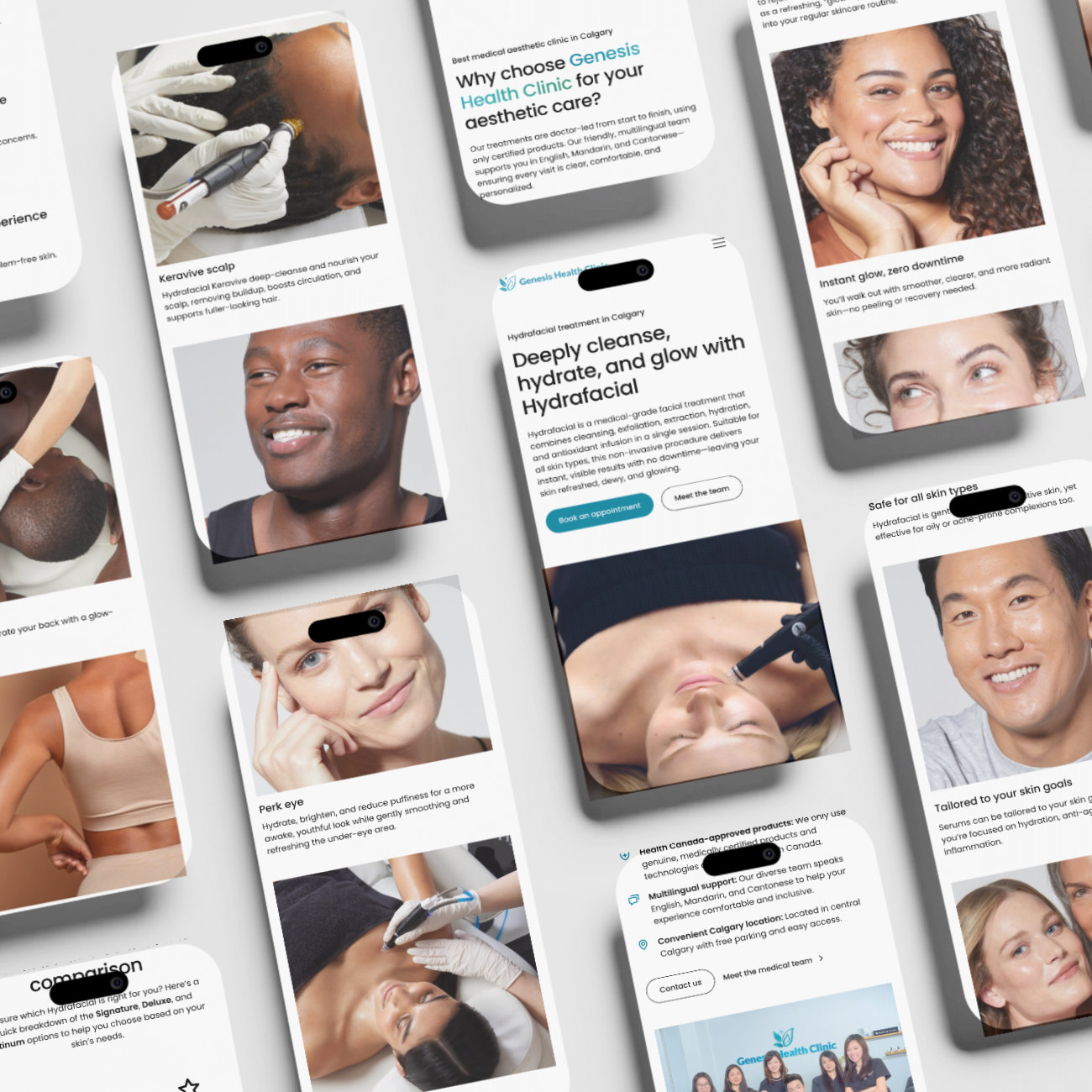 Genesis Health Clinic medical aesthetic website in mobile view grids