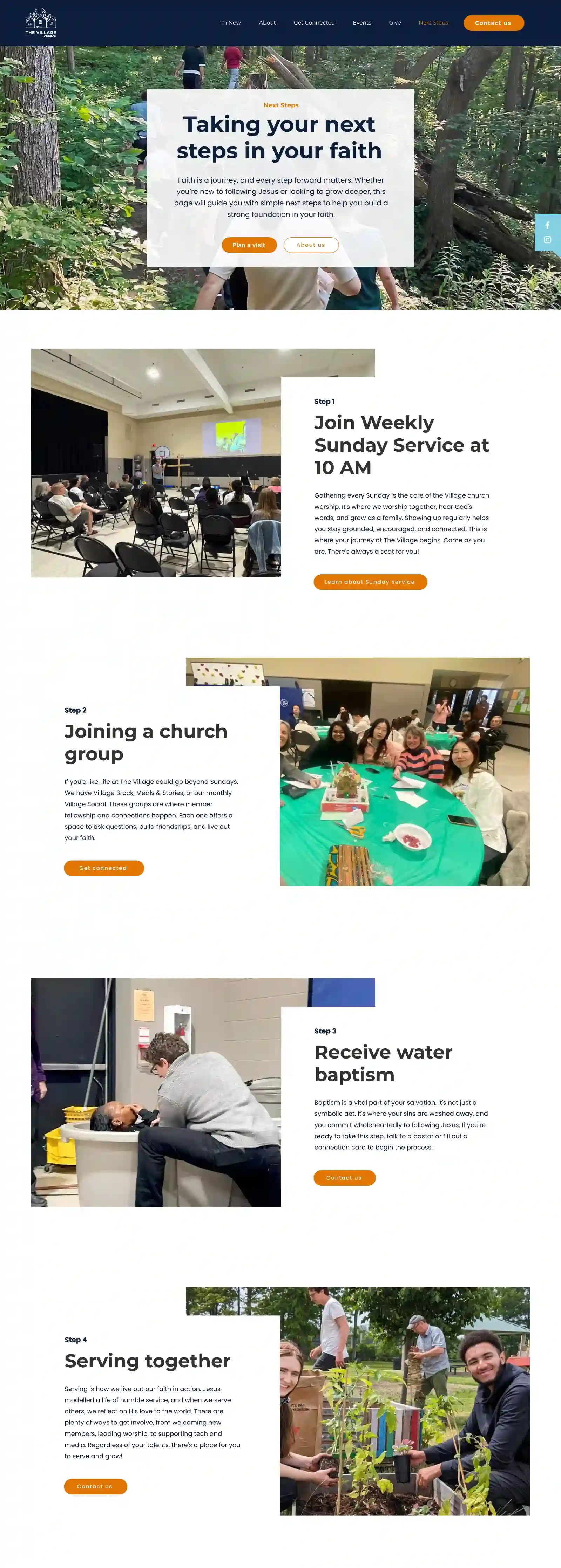 "Next Step" page of The Village Church website redesign.