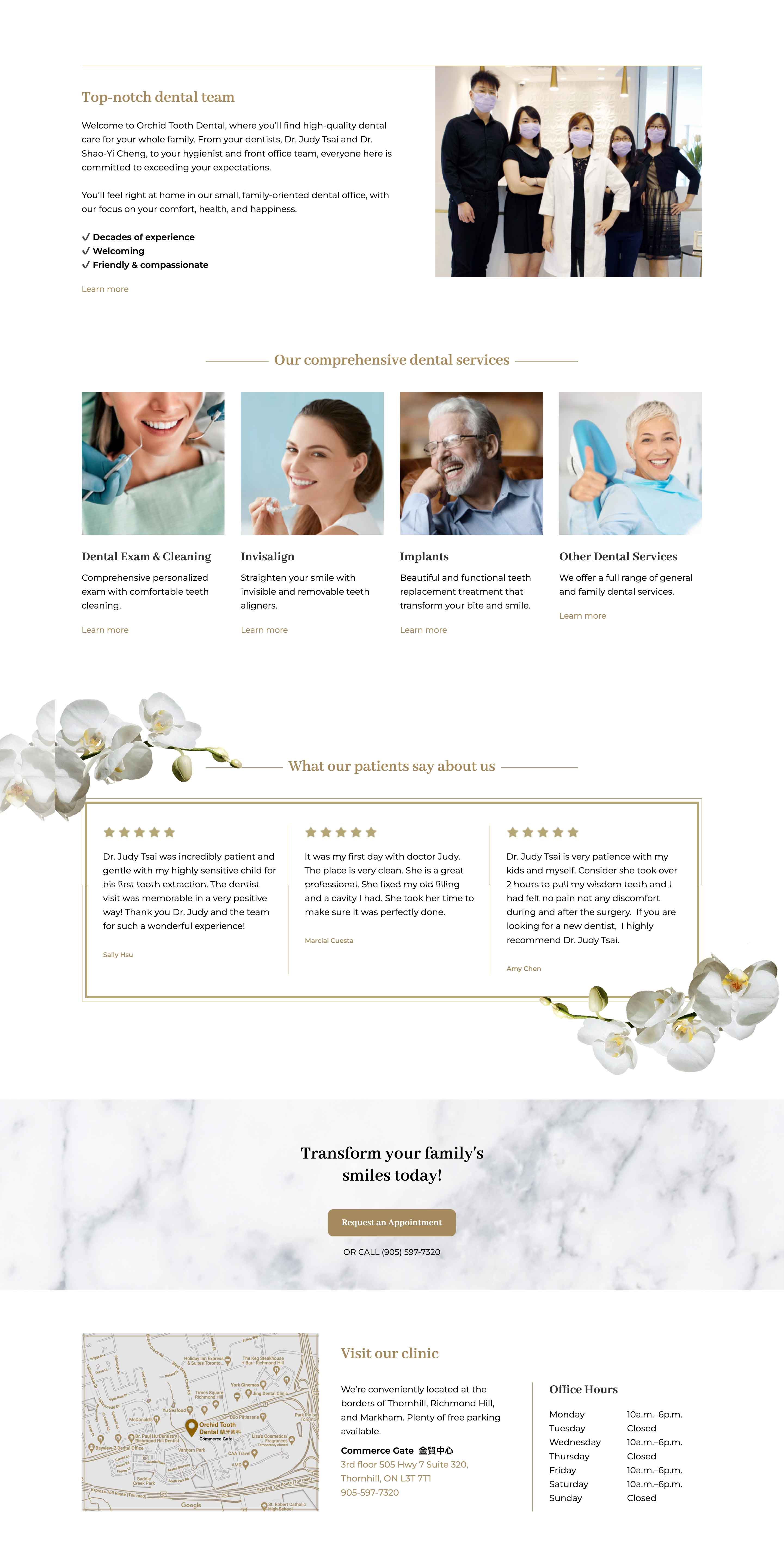 Homepage design for Orchid Tooth Dental's website.