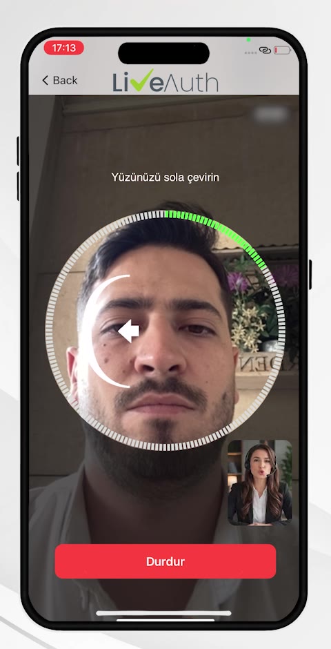 LiveAuth uygulamasında yüz canlılık kontrolü ekranı