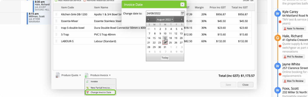 Change Invoice Date