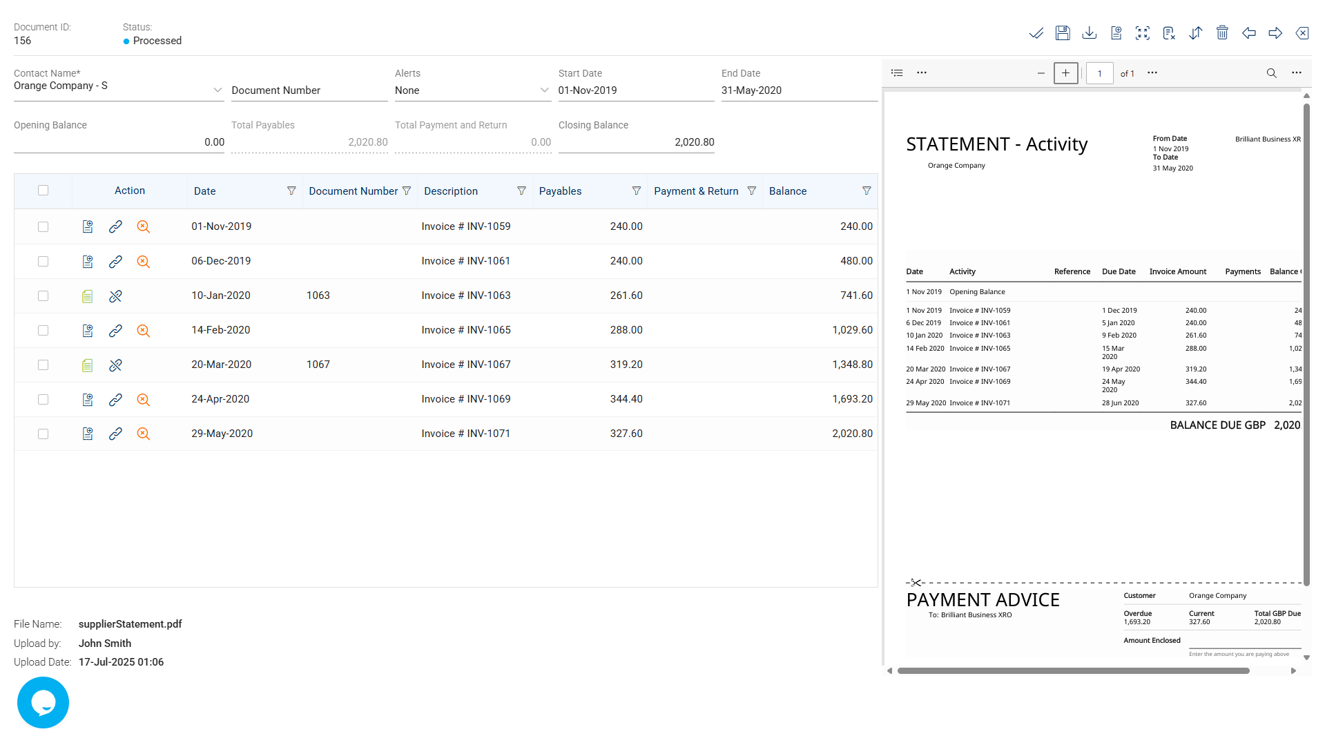 Supplier Statement Detail Grid