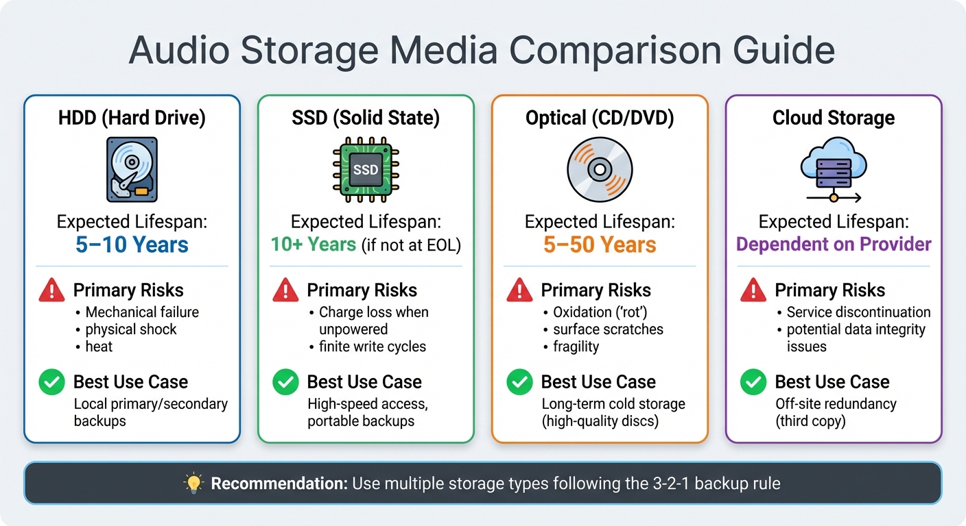 Audio Storage Media Comparison: Lifespan, Risks, and Best Uses