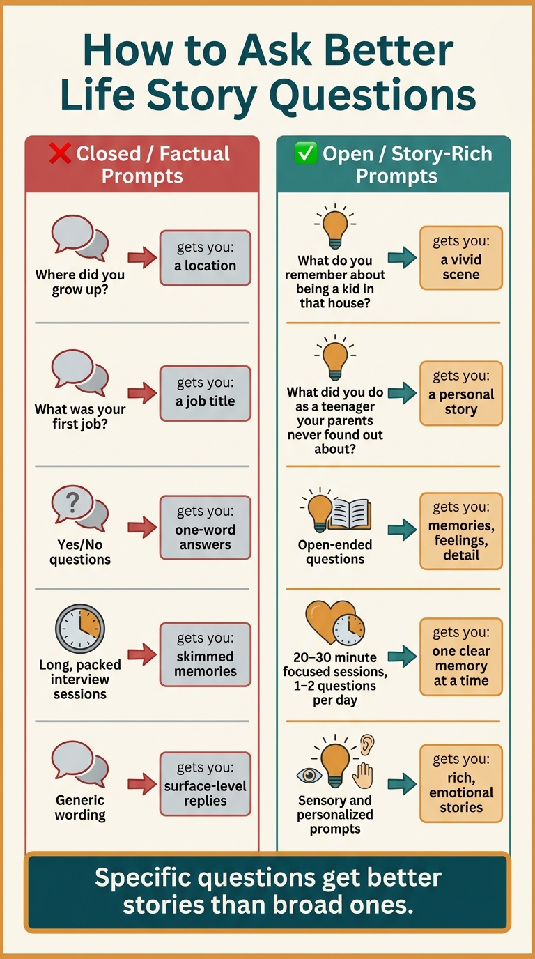 How to Ask Better Life Story Questions: Prompts That Work vs. Don't