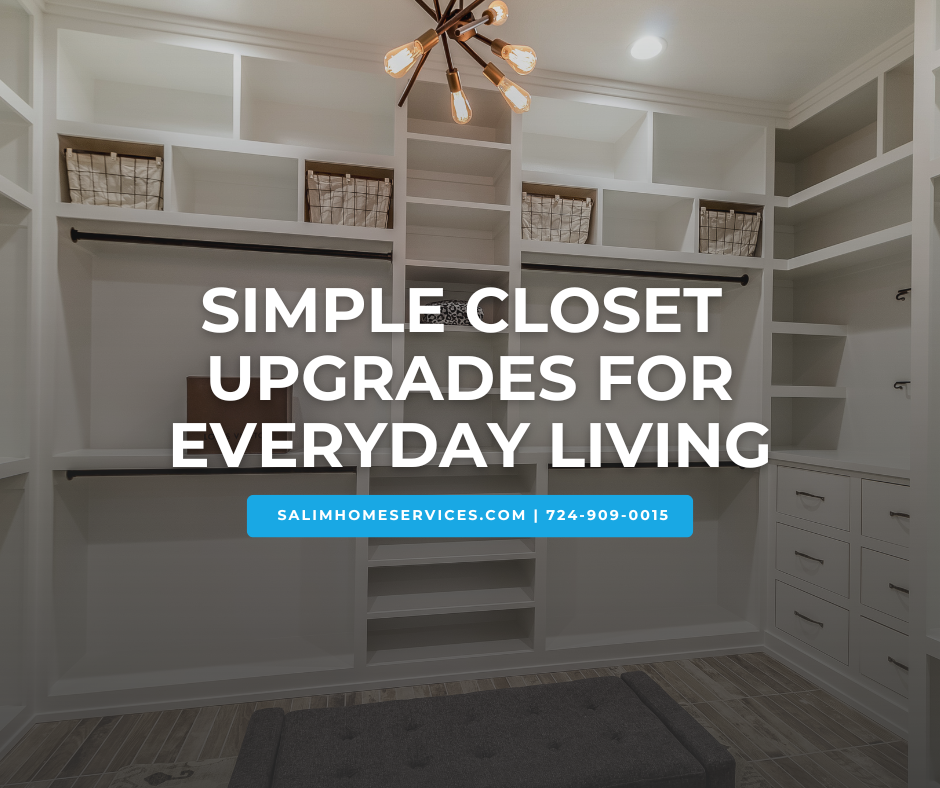 Closet with new bifold barn-style doors and added shelving for better organization in a South Hills Pittsburgh, PA home.
