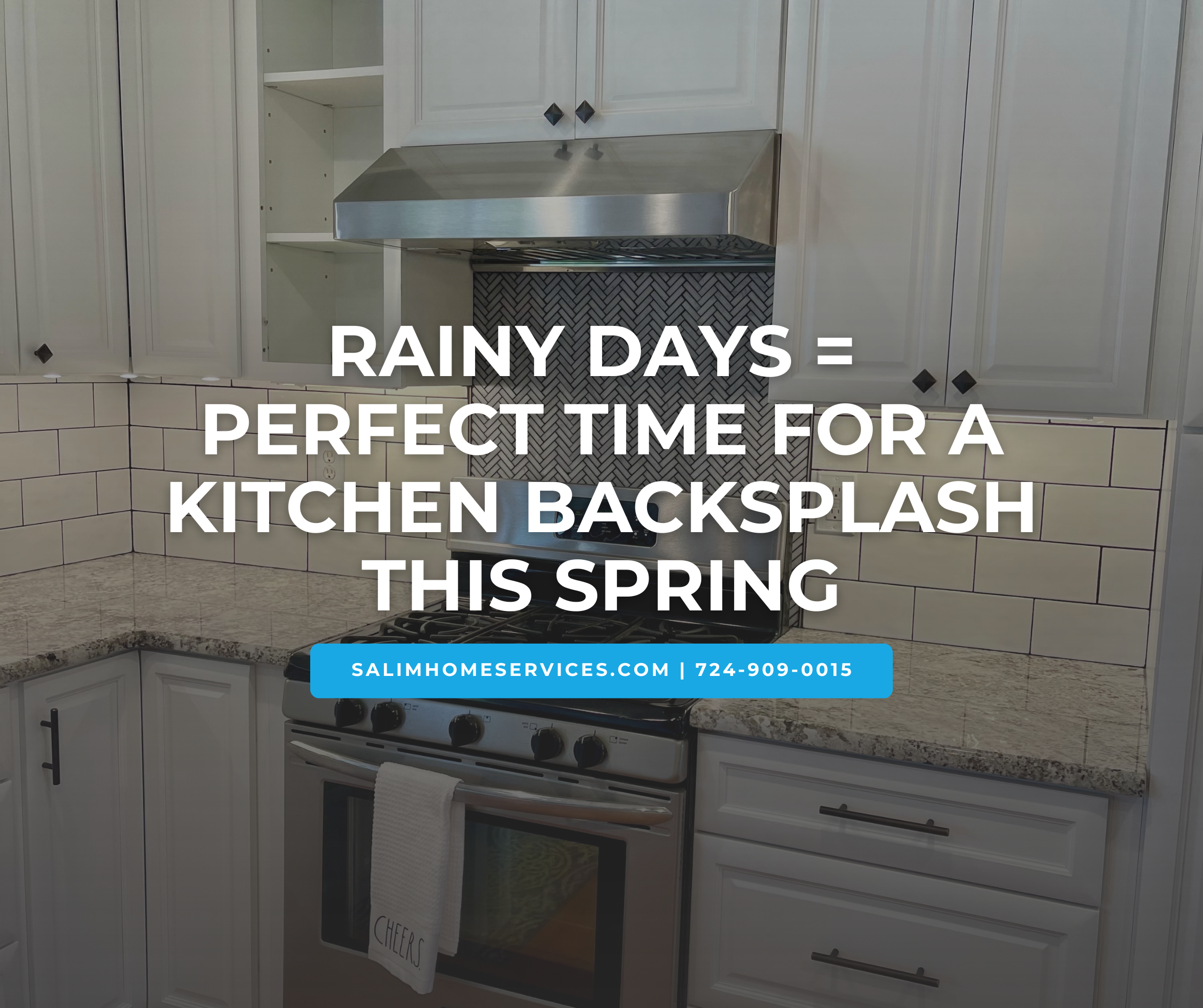Kitchen backsplash installation with white cabinets and herringbone tile design, creating a clean and updated kitchen look by Salim Home Services. South Hills Pittsburgh, PA