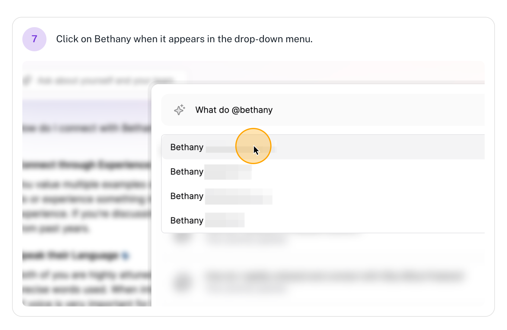 Step #7: Click on Bethany when it appears in the drop-down menu.