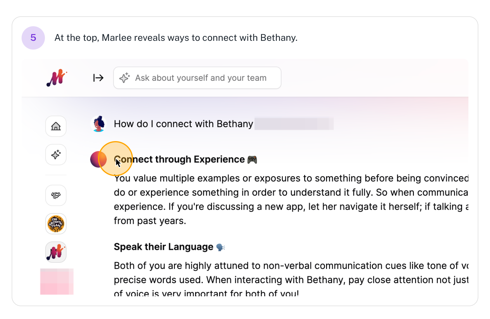 Step #5: At the top, Marlee reveals ways to connect with Bethany.