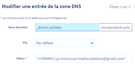 modifier l'entrée DNS de son email pro