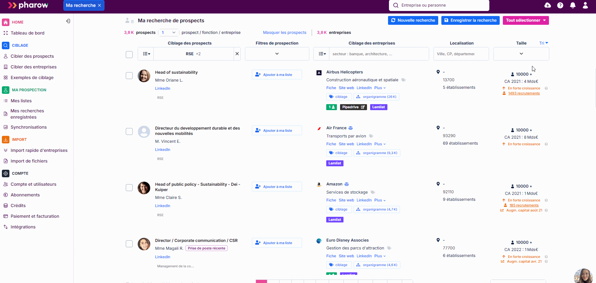Ajout d'un filtre lié à la taille de la société sur Pharow pour préciser le ciblage