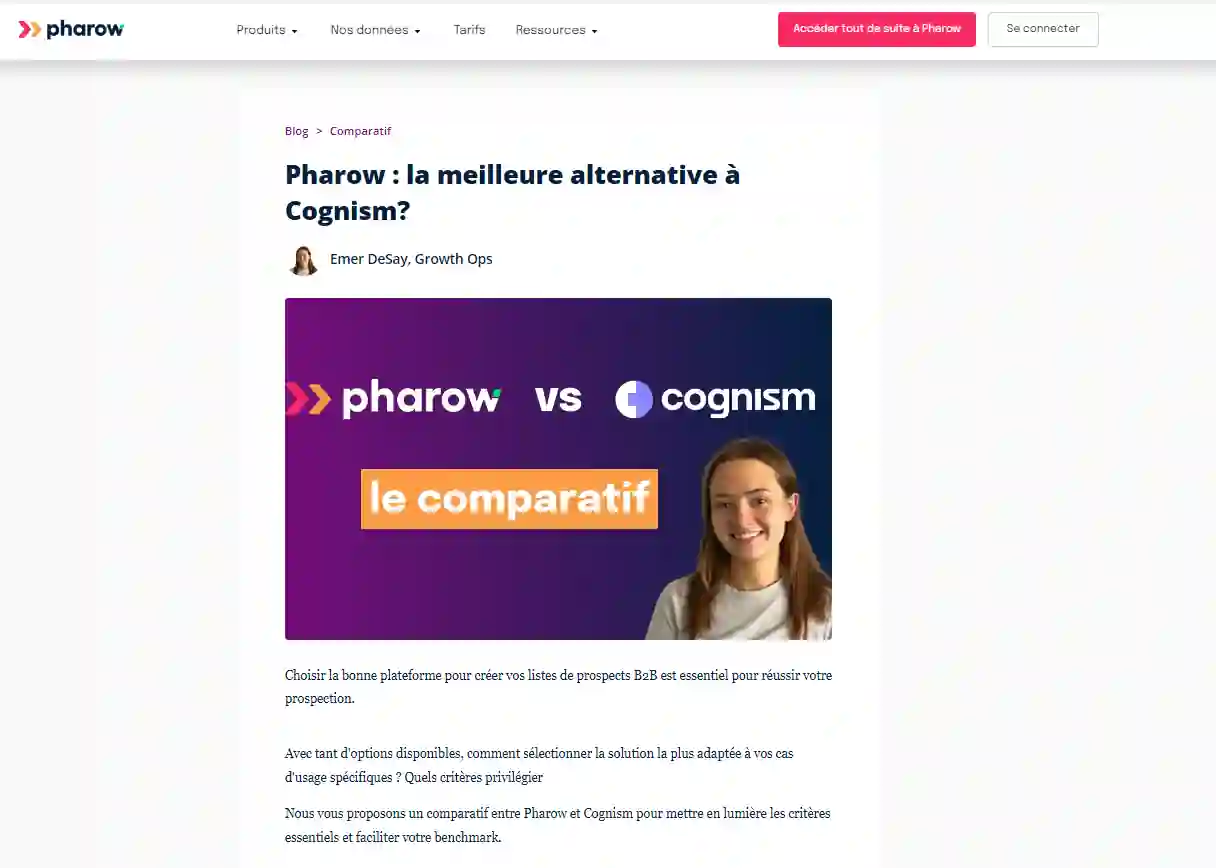 Exemple d'article comparatif entre Pharow et Cognism