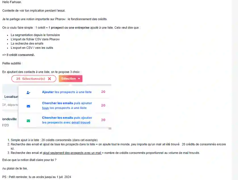 Exemple d'e-mail pour apporter de la valeur