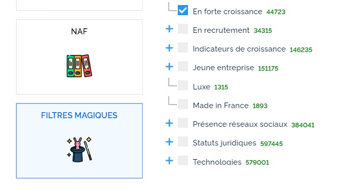 Voici un exemple du filtre en forte croissance