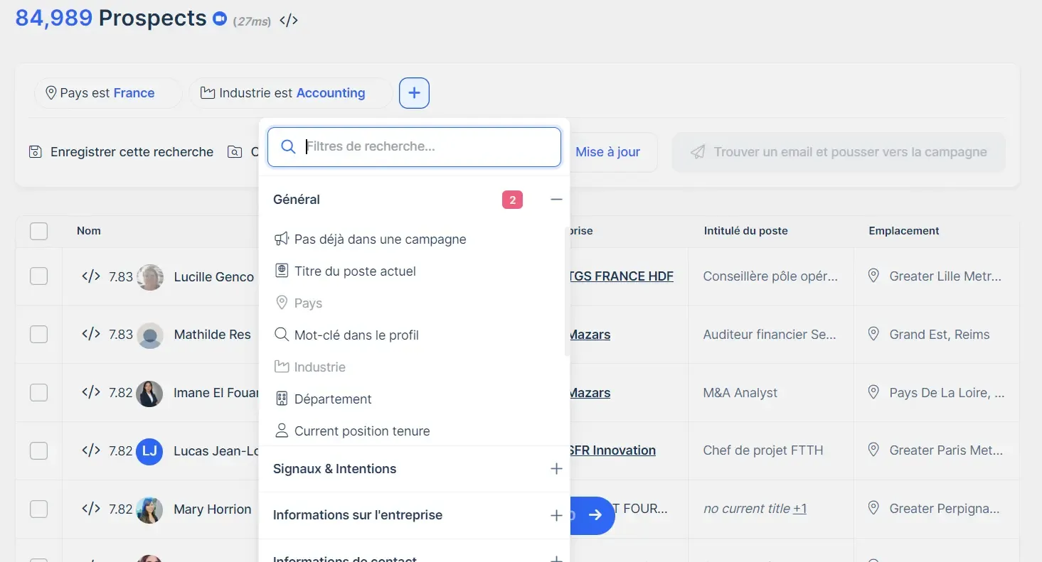 Interface de Lemlist 