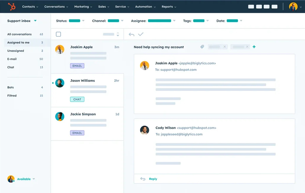 L'interface de l'outil de prospection Hubspot