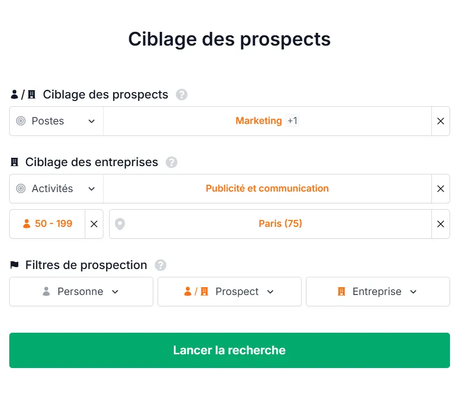 Cibler les directeurs Marketing d'agences de publicité et communication qui compte entre 50 et 200 salariés