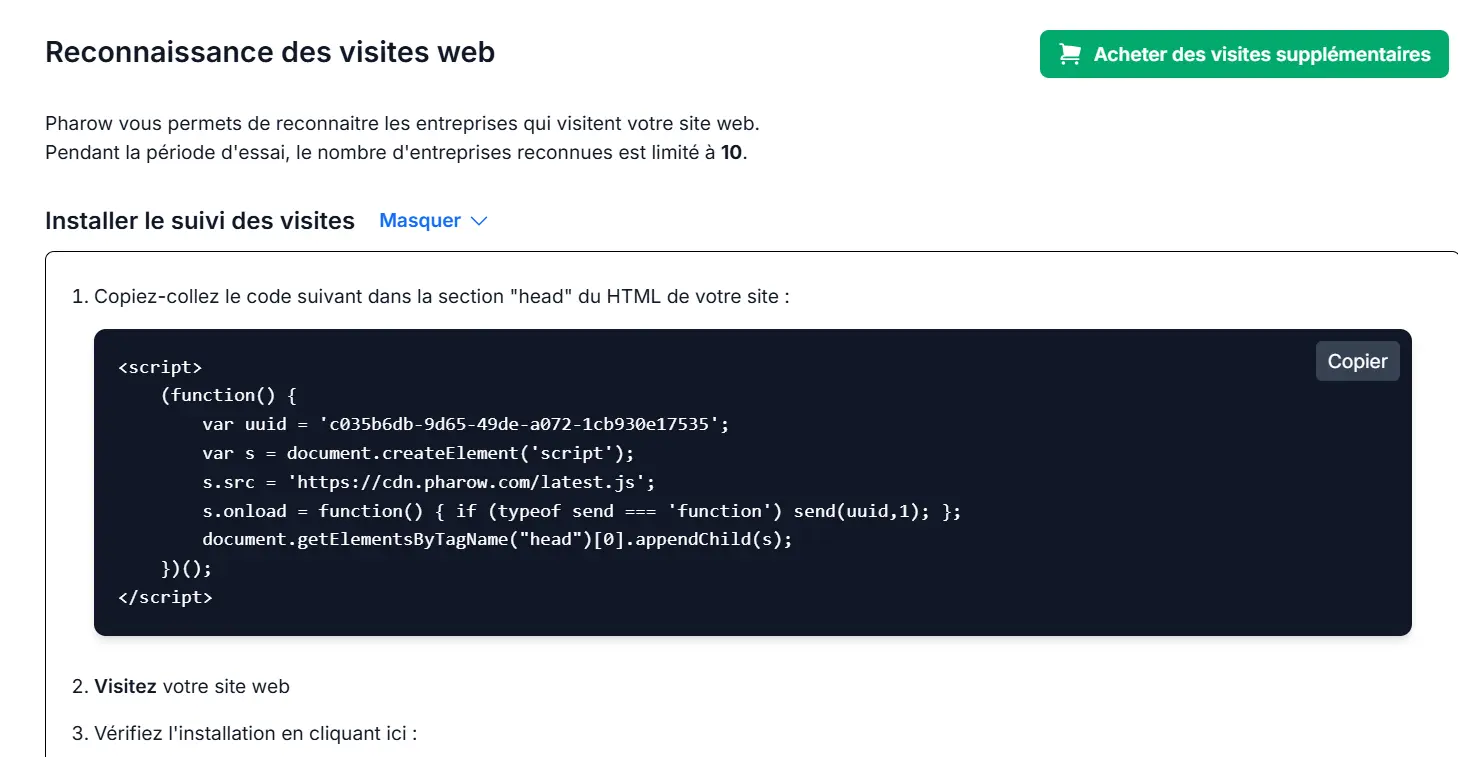 Reconnaissance des visites web sur Pharow