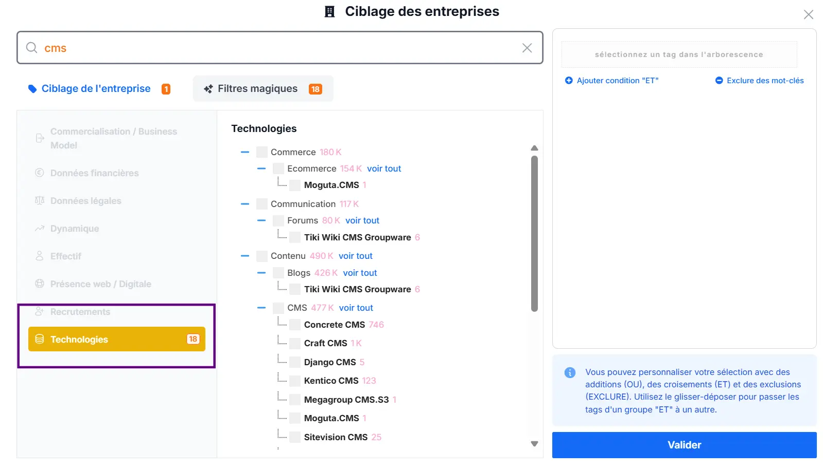 Cibler selon le CMS utilisé
