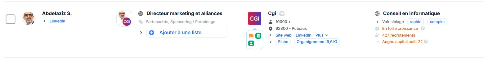 Obtenez des résultats clairs sur le prospect et l'entreprise dans laquelle il travaille