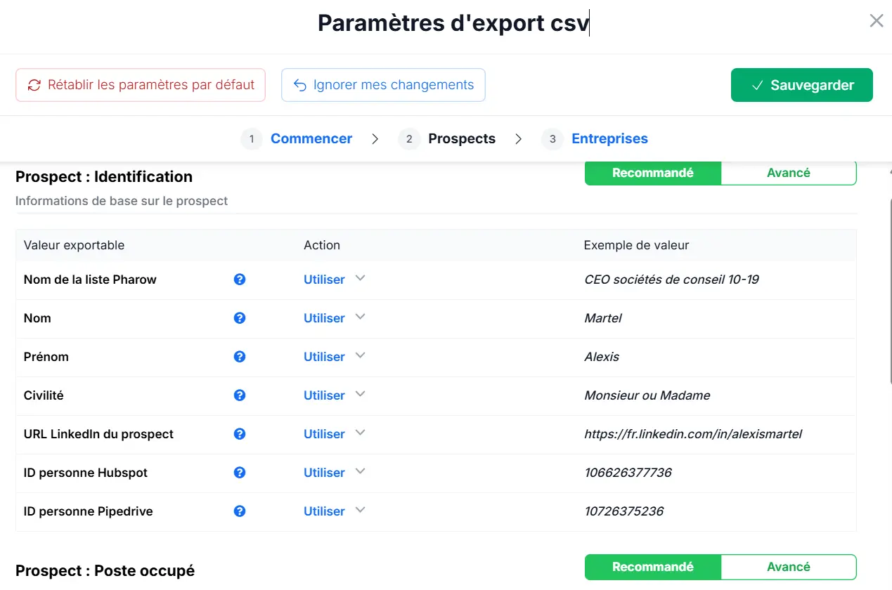Paramétrer son export avec Pharow