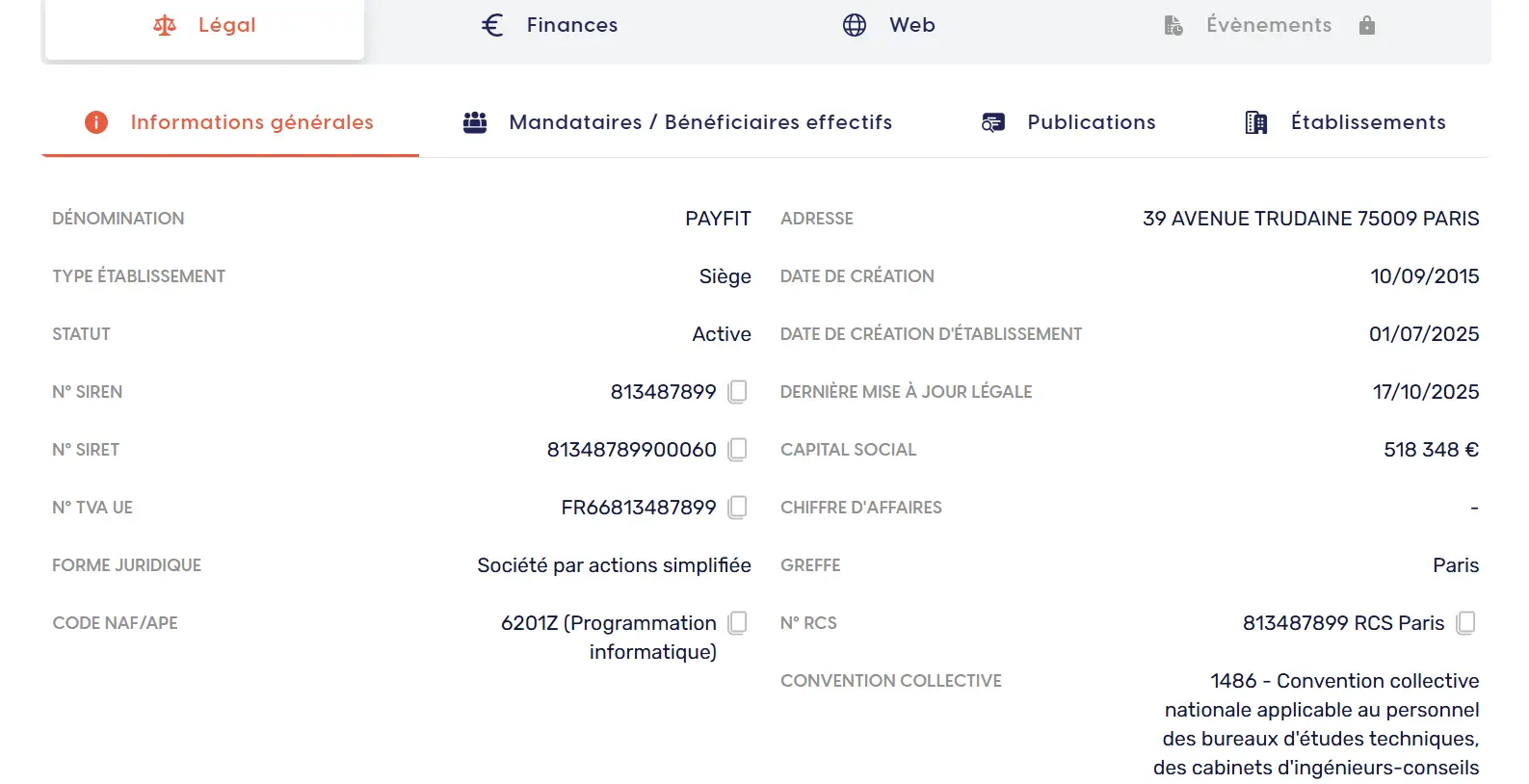 Enrichissement des données sur Societeinfo
